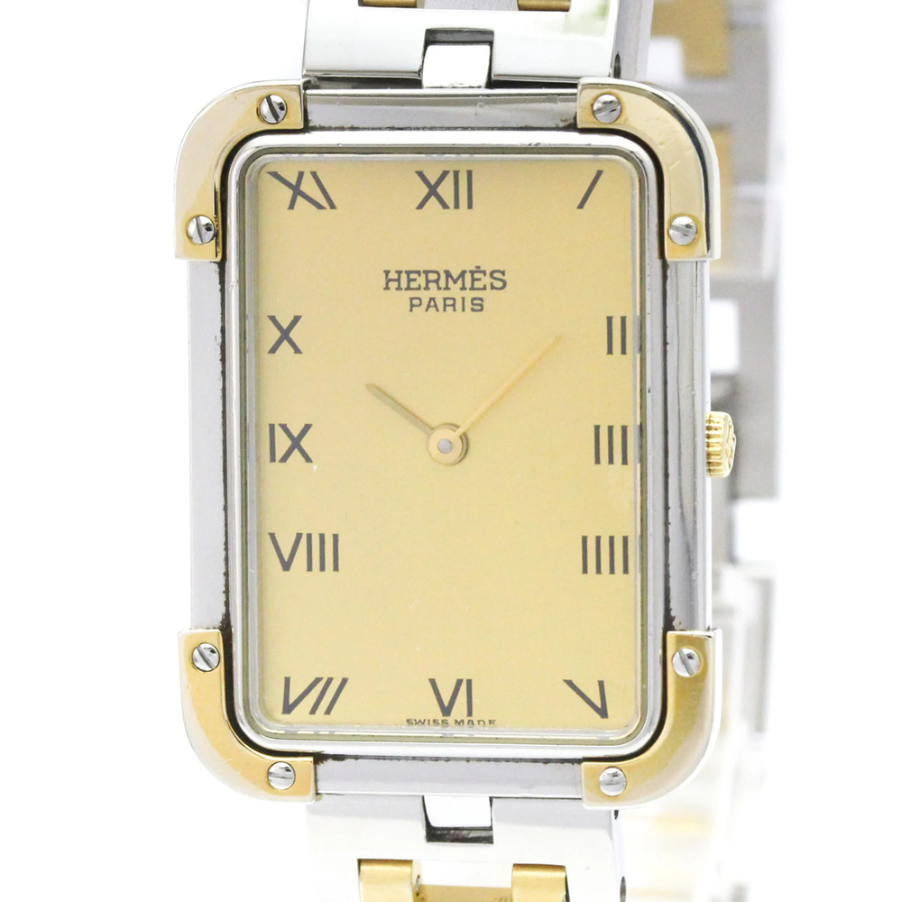 HERMES Croisiere Gold Plated Stainless Steel Quartz Ladies Watch CR1.220 Poli...